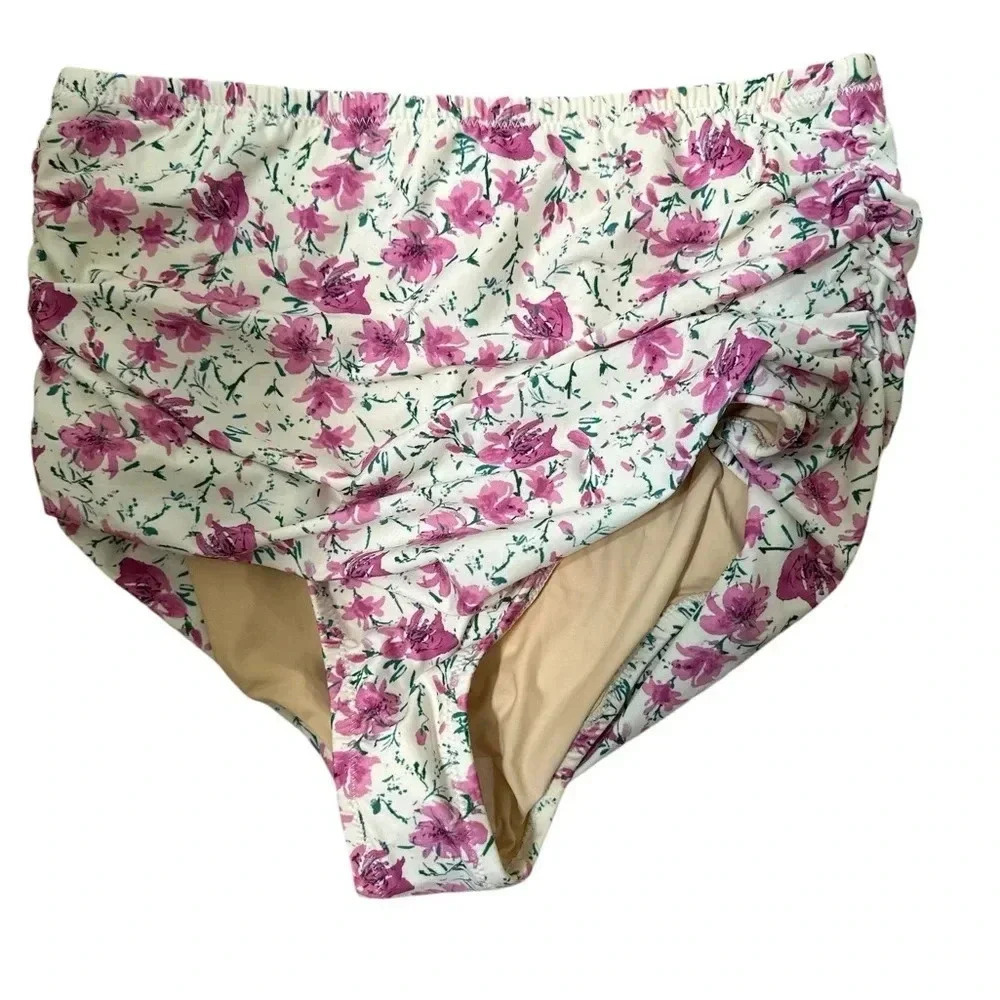 Allihop by Anthropologie pink and white floral high waisted bikini bottoms. NWT